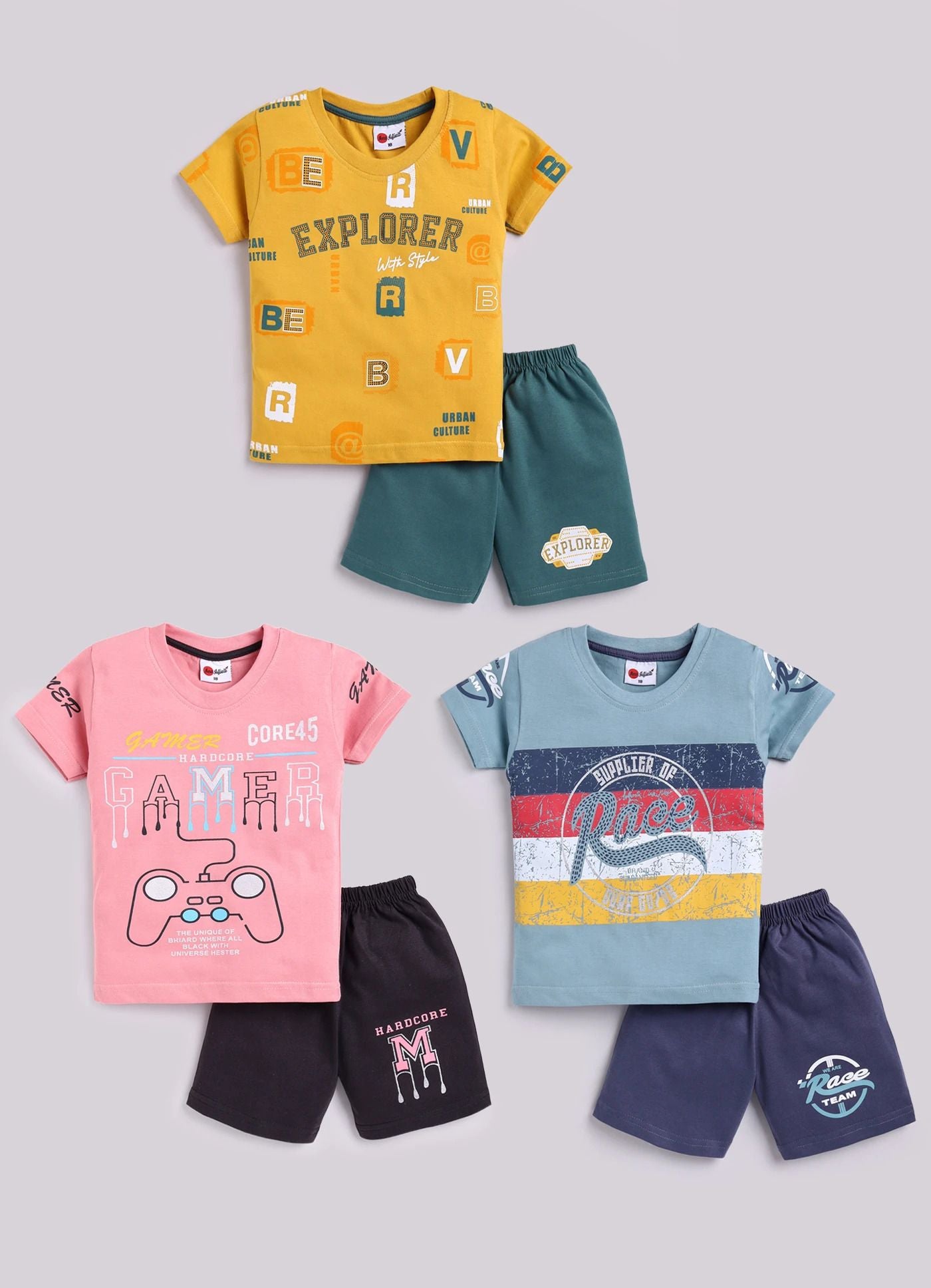 Mars Infiniti Boys Casual T-shirt Shorts (Mustard_Wine_Sea Green)