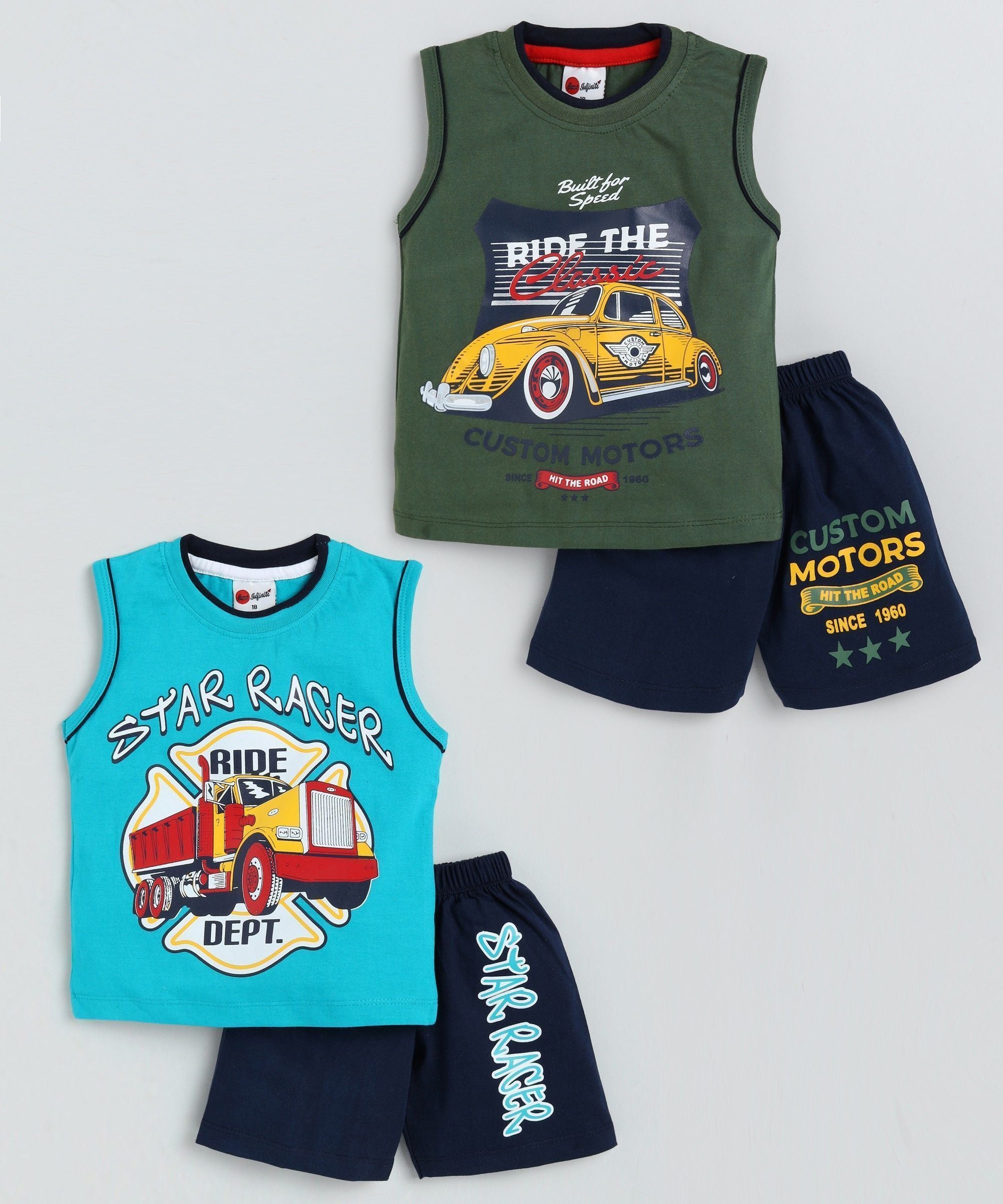 Mars Infiniti Boys Casual T-shirt Shorts (Green_Blue)