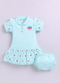 Mars Infiniti Pure Cotton Sleeveless Frock and Panty Set| Coordinated Outfit| Infant Dress|Collared Frock|Green