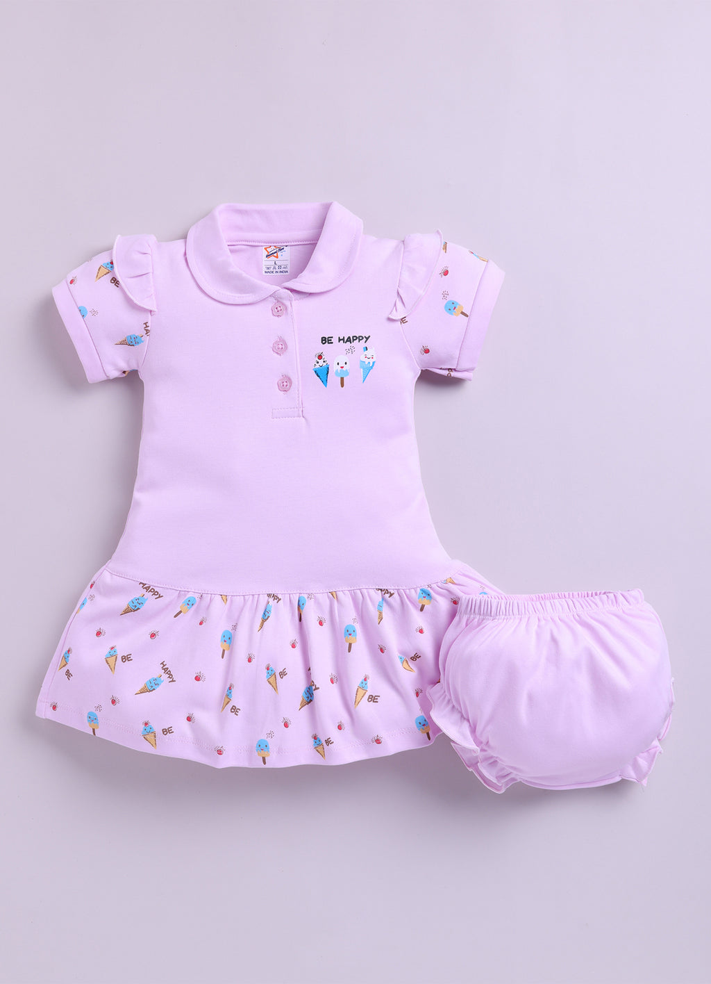 Mars Infiniti Pure Cotton Sleeveless Frock and Panty Set| Coordinated Outfit| Infant Dress|Collared Frock|Purple