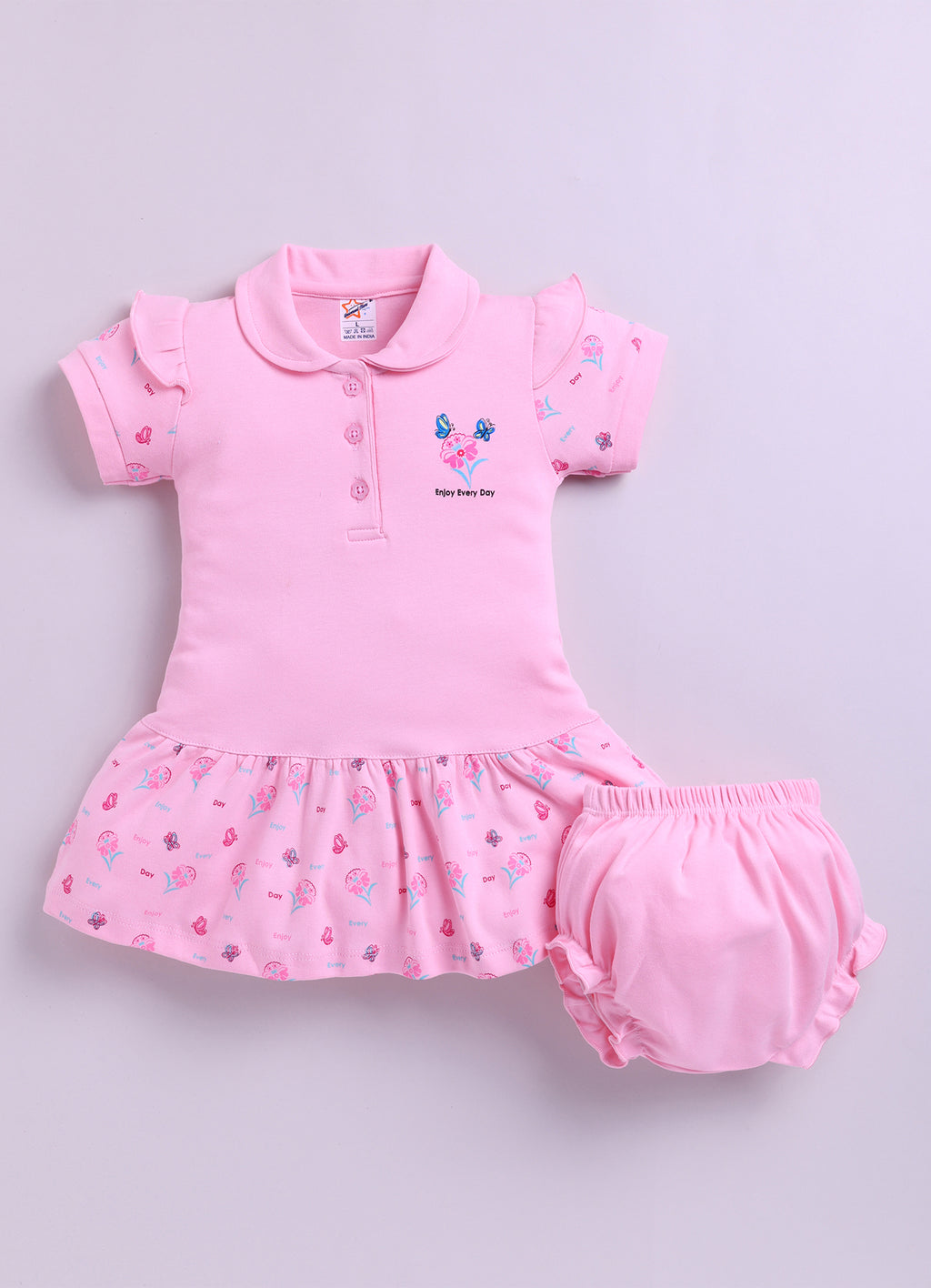 Mars Infiniti Pure Cotton Sleeveless Frock and Panty Set| Coordinated Outfit| Infant Dress|Collared Frock| Pack of 3