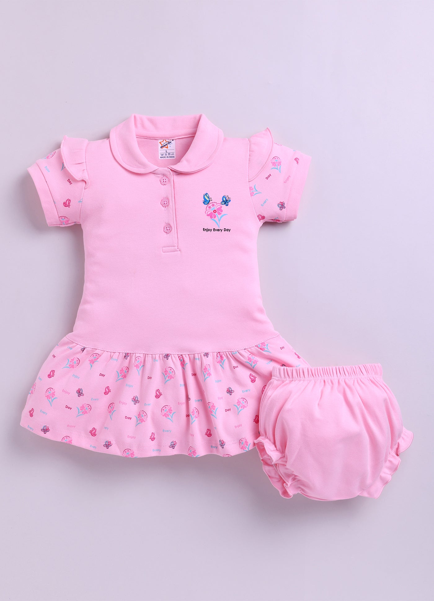 Mars Infiniti Pure Cotton Sleeveless Frock and Panty Set| Coordinated Outfit| Infant Dress|Collared Frock| Pack of 3