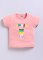 Mars Infiniti Pure Cotton Tshirts for Girls Kids | Summer Tops for Babygirls |Playful Printed tees | Halfsleeve Tshirts| Colorful Playful Printed Tops| Peach