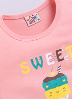 Mars Infiniti Pure Cotton Tshirts for Girls Kids | Summer Tops for Babygirls |Playful Printed tees | Halfsleeve Tshirts| Colorful Playful Printed Tops| Peach