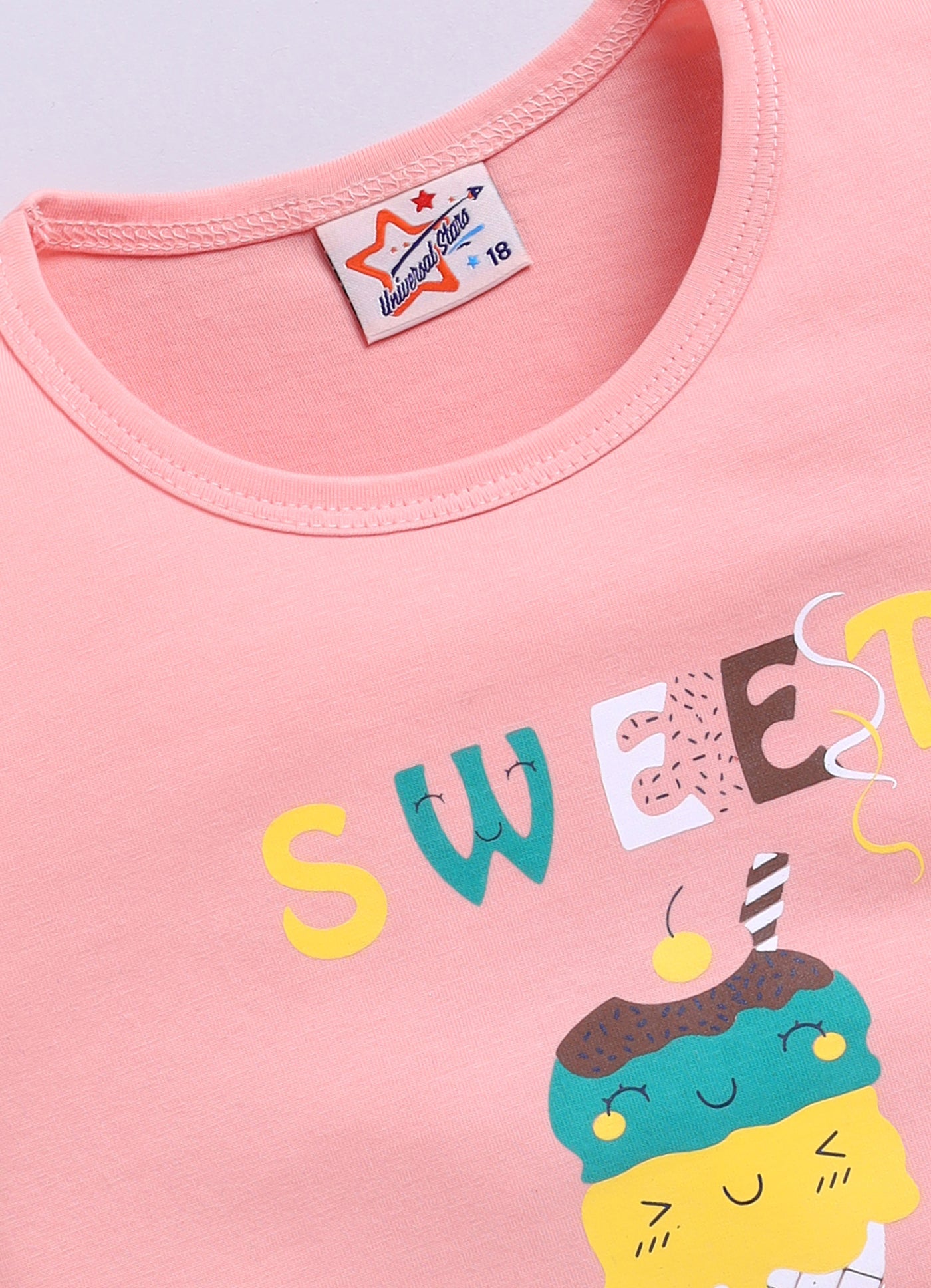 Mars Infiniti Pure Cotton Tshirts for Girls Kids | Summer Tops for Babygirls |Playful Printed tees | Halfsleeve Tshirts| Colorful Playful Printed Tops| Peach