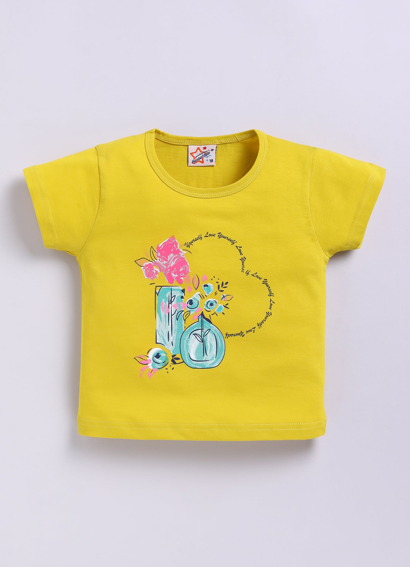 Mars Infiniti Pure Cotton Tshirts for Girls Kids | Summer Tops for Babygirls |Playful Printed tees | Halfsleeve Tshirts| Colorful Playful Printed Tops| Yellow