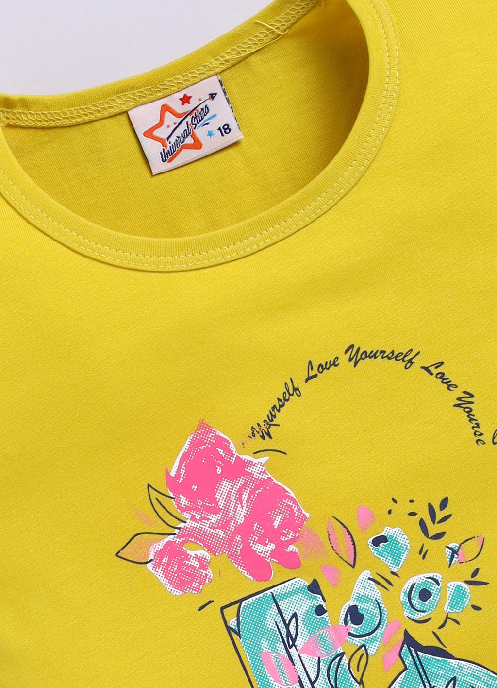 Mars Infiniti Pure Cotton Tshirts for Girls Kids | Summer Tops for Babygirls |Playful Printed tees | Halfsleeve Tshirts| Colorful Playful Printed Tops| Yellow