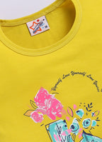 Mars Infiniti Pure Cotton Tshirts for Girls Kids | Summer Tops for Babygirls |Playful Printed tees | Halfsleeve Tshirts| Colorful Playful Printed Tops| Yellow