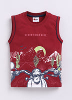 Mars Infiniti Pure Cotton Half Sleeveless T Shirt - Maroon