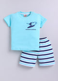 Mars Infiniti Pure Cotton Back Printed Half Sleeves T-Shirt and Half Pant Set for Boys Kids| Kids boys tshirt and half pant set| Coordinated Set for Unisex kids|Sky Blue