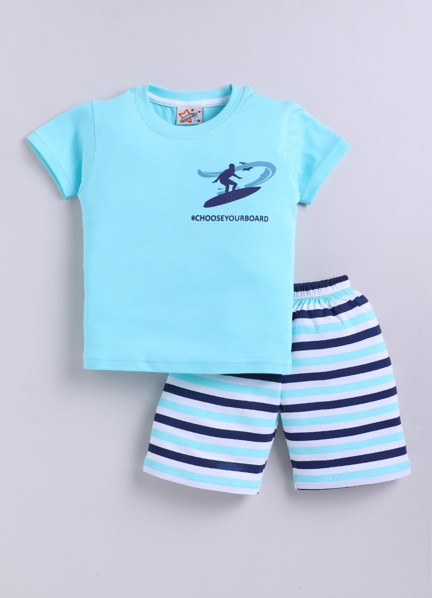 Mars Infiniti Pure Cotton Back Printed Half Sleeves T-Shirt and Half Pant Set for Boys Kids| Kids boys tshirt and half pant set| Coordinated Set for Unisex kids|Sky Blue
