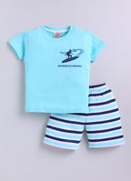 Mars Infiniti Pure Cotton Back Printed Half Sleeves T-Shirt and Half Pant Set for Boys Kids|Pack of 2|light blue, yellow