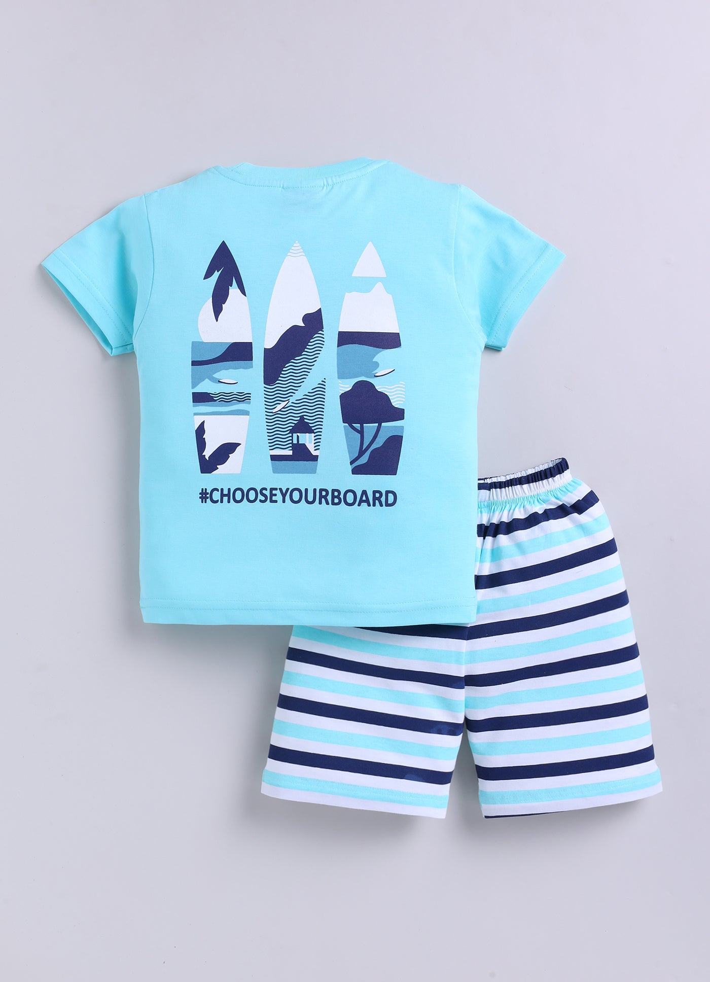Mars Infiniti Pure Cotton Back Printed Half Sleeves T-Shirt and Half Pant Set for Boys Kids|Pack of 2|light green, sky blue
