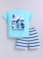 Mars Infiniti Pure Cotton Back Printed Half Sleeves T-Shirt and Half Pant Set for Boys Kids| Kids boys tshirt and half pant set| Coordinated Set for Unisex kids|Sky Blue