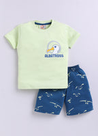 Mars Infiniti Pure Cotton Back Printed Half Sleeves T-Shirt and Half Pant Set for Boys Kids| Kids boys tshirt and half pant set| Coordinated Set for Unisex kids|Light Green