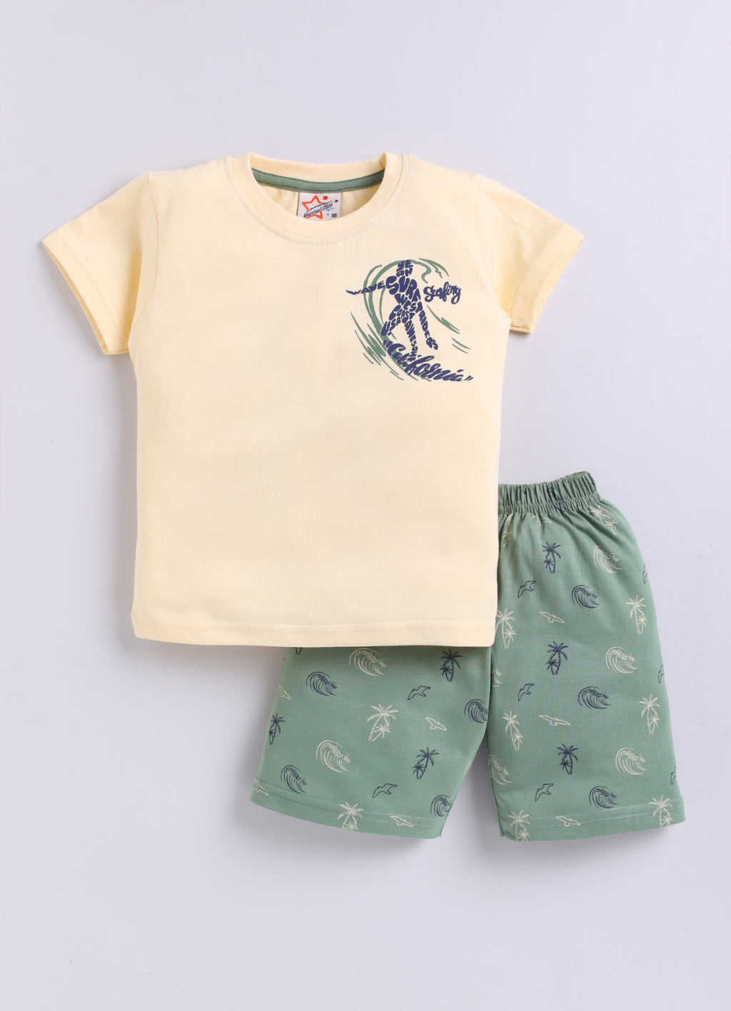 Mars Infiniti Pure Cotton Back Printed Half Sleeves T-Shirt and Half Pant Set for Boys Kids|Pack of 2|light blue, yellow