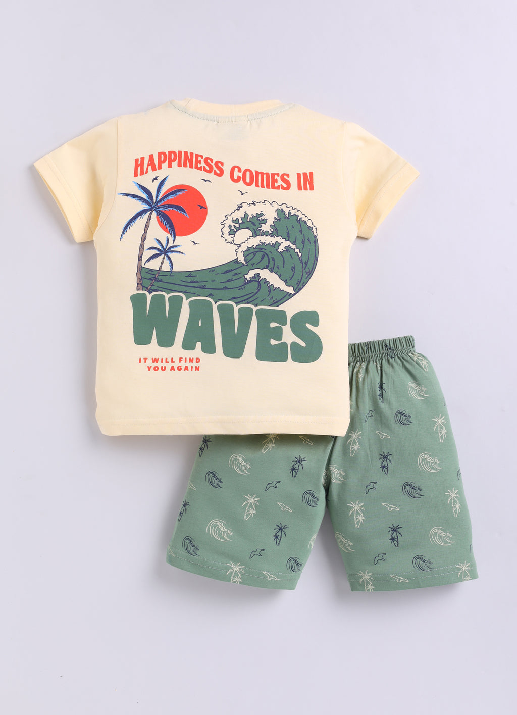Mars Infiniti Pure Cotton Back Printed Half Sleeves T-Shirt and Half Pant Set for Boys Kids|Pack of 2|light blue, yellow
