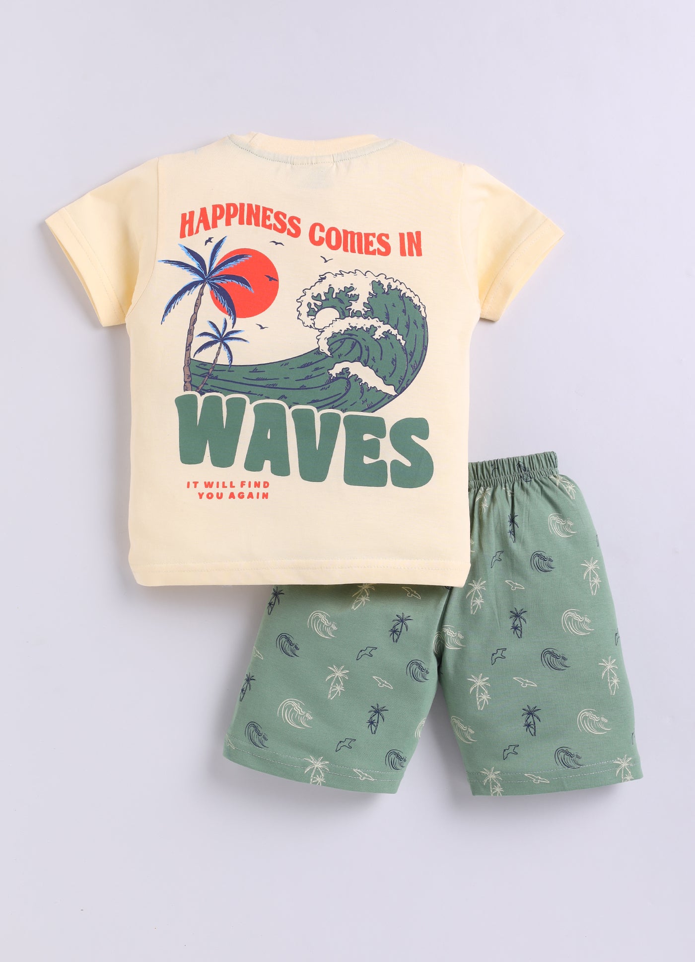 Mars Infiniti Pure Cotton Back Printed Half Sleeves T-Shirt and Half Pant Set for Boys Kids| Kids boys tshirt and half pant set|Coordinated Set for Unisex kids|Yellow