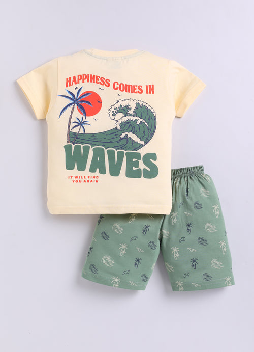 Mars Infiniti Pure Cotton Back Printed Half Sleeves T-Shirt and Half Pant Set for Boys Kids| Kids boys tshirt and half pant set|Coordinated Set for Unisex kids|Yellow