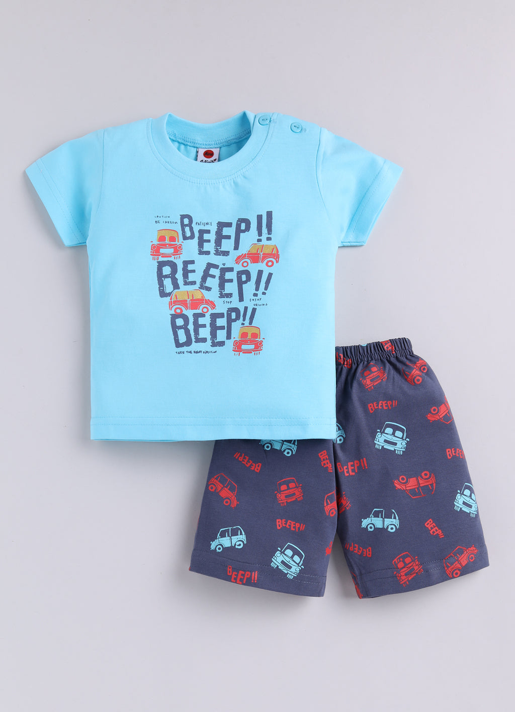 Mars Infiniti Baby Boys Pure Cotton Half Sleeve shoulder buttoned T-shirt & Shorts Set