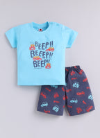 Mars Infiniti Baby Boys Pure Cotton Half Sleeve shoulder buttoned T-shirt & Shorts Set