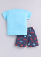 Mars Infiniti Baby Boys Pure Cotton Half Sleeve shoulder buttoned T-shirt & Shorts Set