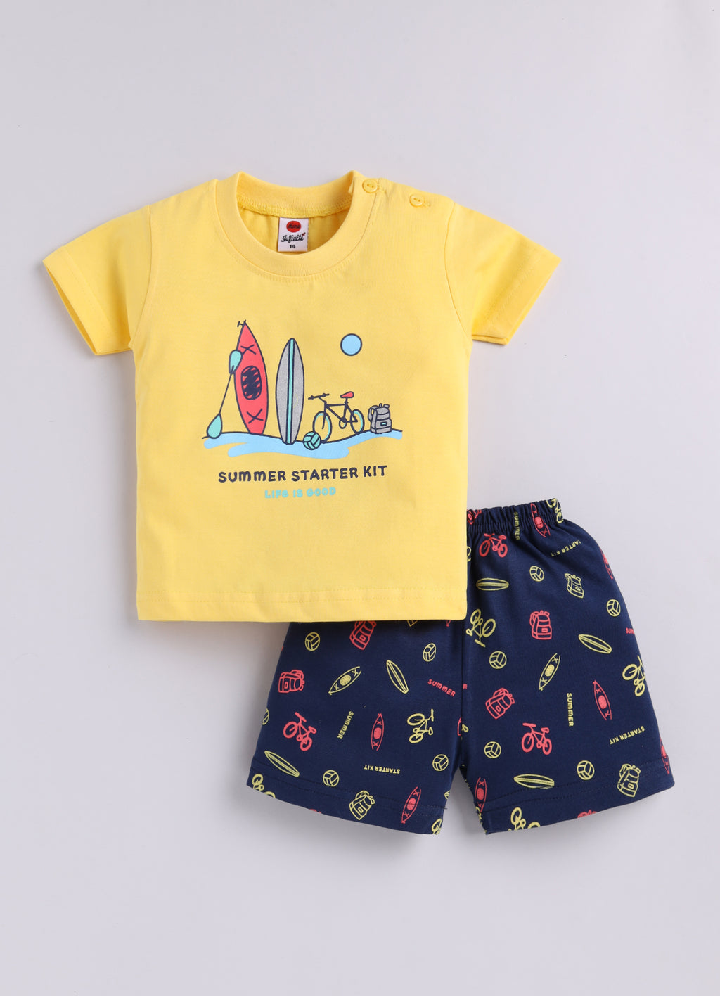 Mars Infiniti Baby Boys Pure Cotton Half Sleeve shoulder buttoned T-shirt & Shorts Set