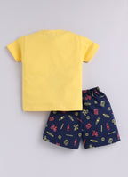 Mars Infiniti Baby Boys Pure Cotton Half Sleeve shoulder buttoned T-shirt & Shorts Set
