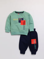 Mars Infiniti Full Sleeve Roundneck Sweatshirt and Track Pant Set for Boys and Girls (Deep Green, Yellow), Pack of 2