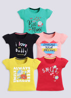 Mars Infiniti Girls Printed Pure Cotton Regular T Shirt (Multicolor, Pack of 5)