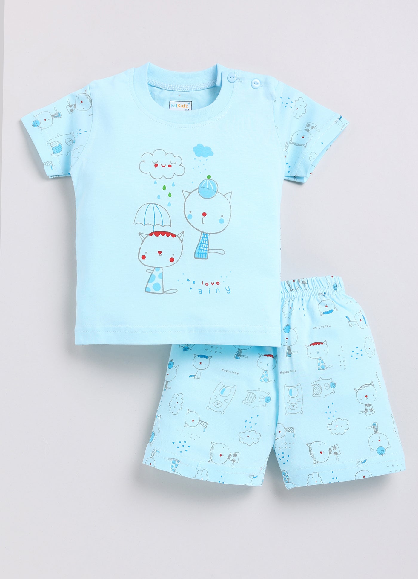Mars Infiniti Baby Boys Pure Cotton Half Sleeve shoulder buttoned T-shirt & Shorts Set
