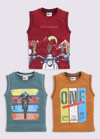 Mars Infiniti Boys Printed Pure Cotton Regular T Shirt - Pack of 3