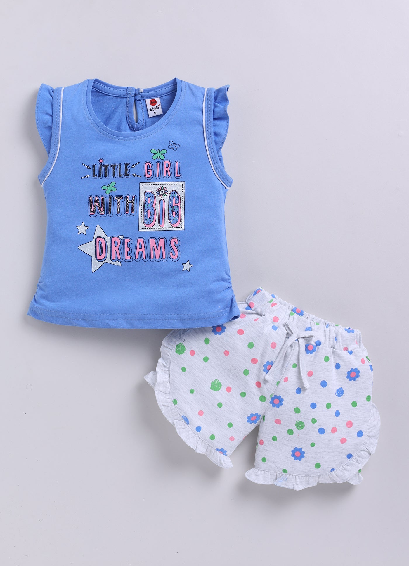 Mars Infiniti Baby Girls Casual Top Shorts (Blue, White)