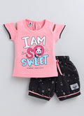 Mars Infiniti Baby Girls Casual Top Shorts (Baby Pink, Black)