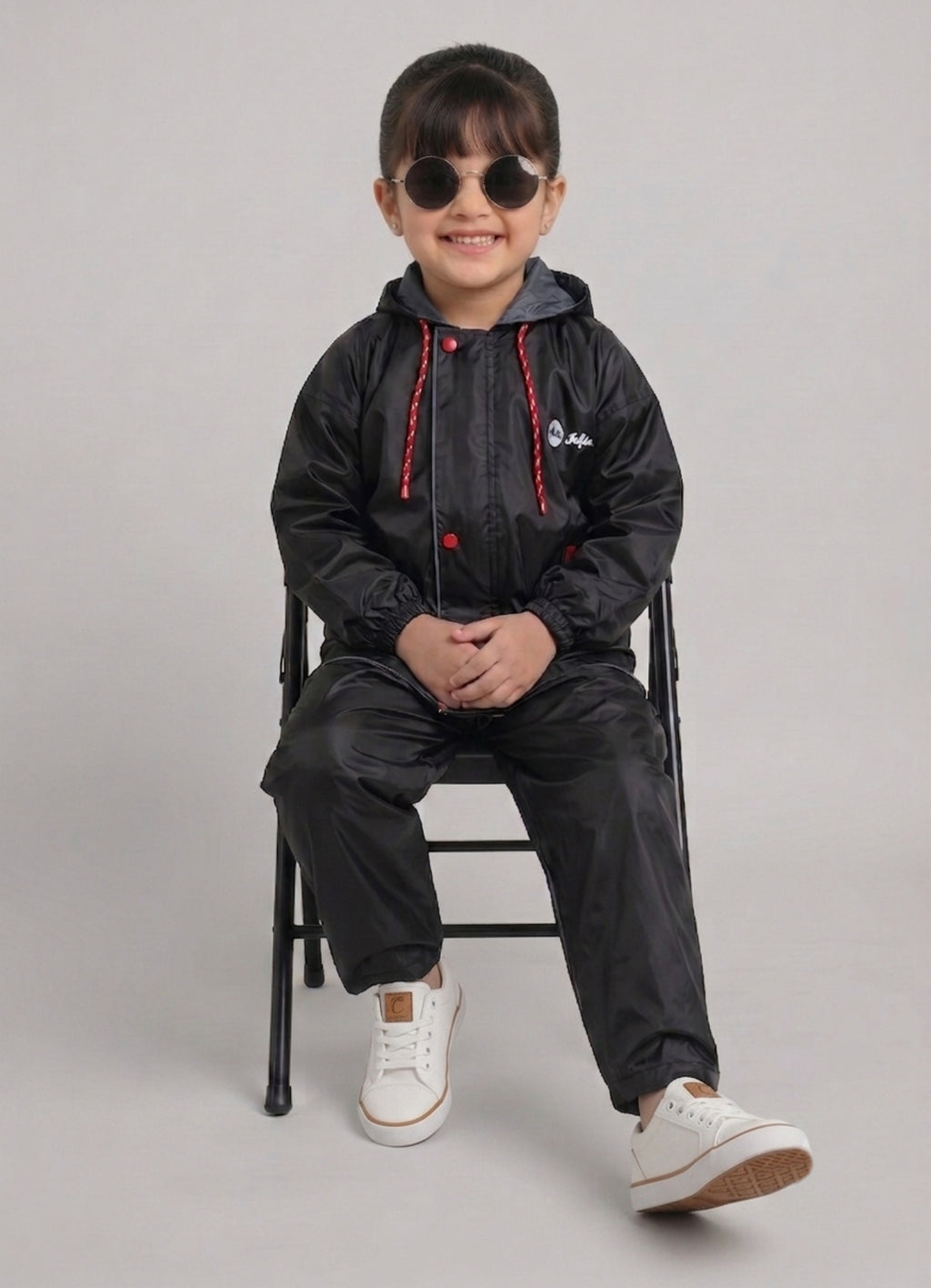 Mars Infiniti Solid Polyester Raincoat and Pant Set for Girls (Black)