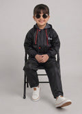 Mars Infiniti Solid Polyester Raincoat and Pant Set for Girls (Black)