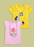 Mars Infiniti Girls Printed Pure Cotton Regular T Shirt (Pink, Pack of 2)