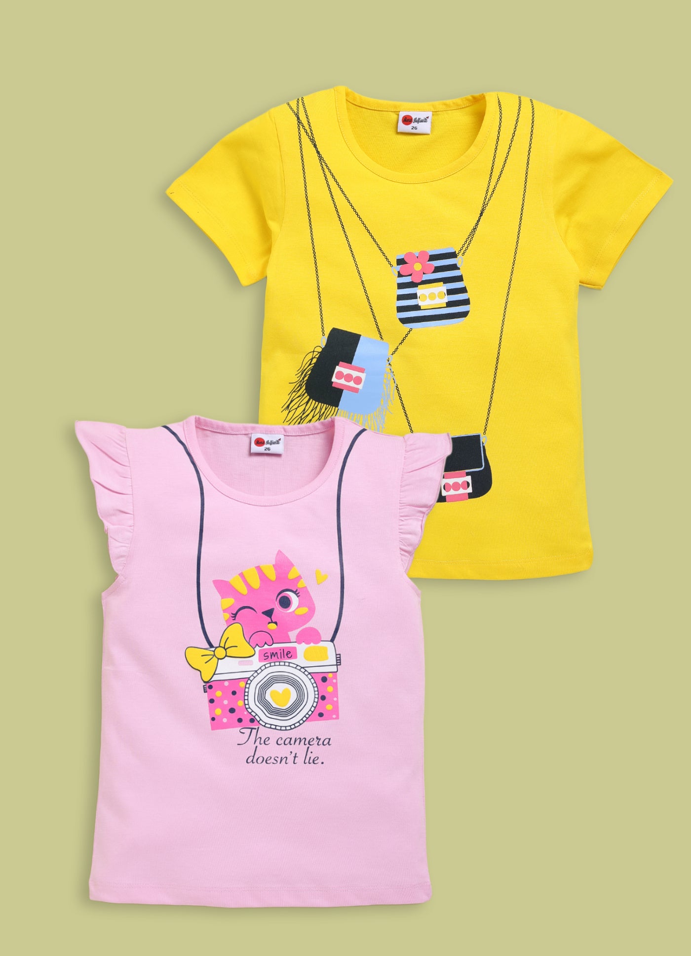 Mars Infiniti Girls Printed Pure Cotton Regular T Shirt (Pink, Pack of 2)