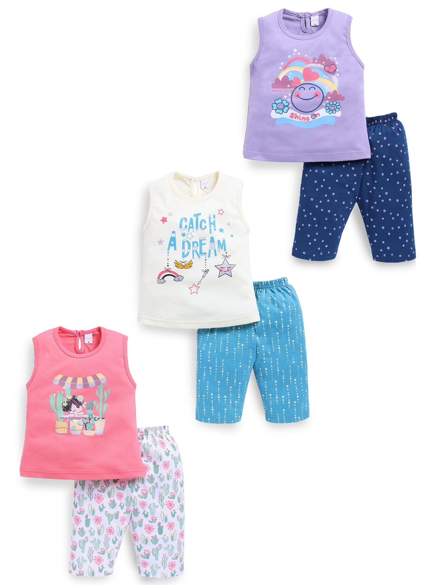 Mars Infiniti Baby Girls Casual Top Capri (Deep pink, Purple, Light Yellow)