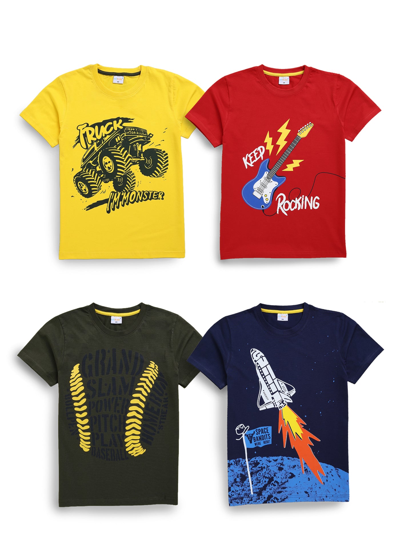 Mars Infiniti Boys Graphic Print Pure Cotton Regular T Shirt - Pack of 4