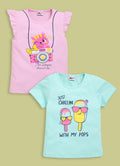Mars Infiniti Girls Printed Pure Cotton Regular T Shirt (Multicolor, Pack of 2)