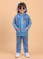 Mars Infiniti PVC Plastic Raincoat and Pant set for Girls (Sky Blue)