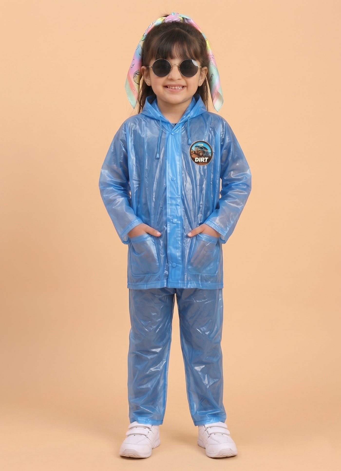 Mars Infiniti PVC Plastic Raincoat and Pant set for Girls (Sky Blue)
