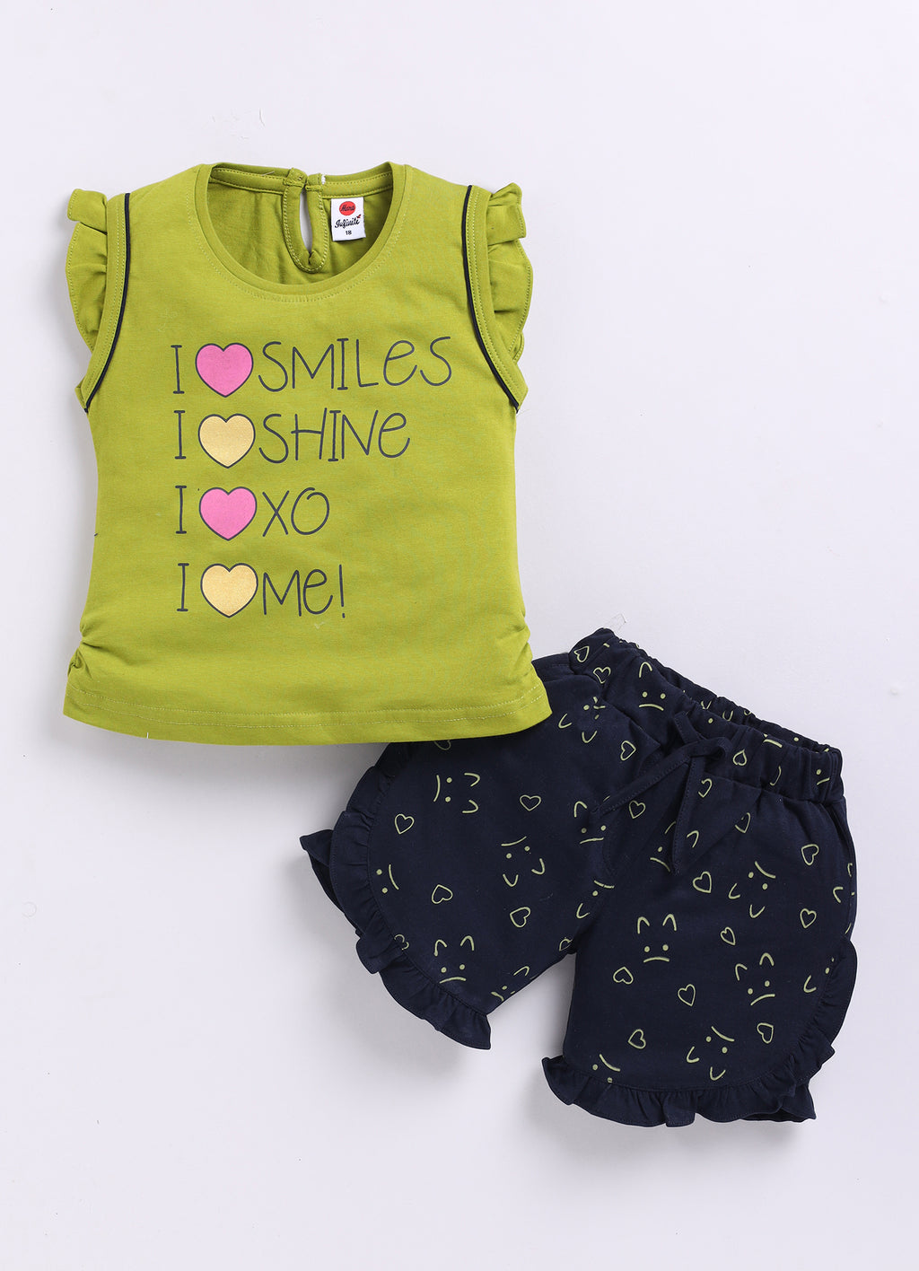Mars Infiniti Baby Girls Casual Top Shorts (Olive green, Navy)