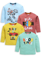 Mars Infiniti Boys Graphic Print Pure Cotton Regular T Shirt (Multicolor, Pack of 4)