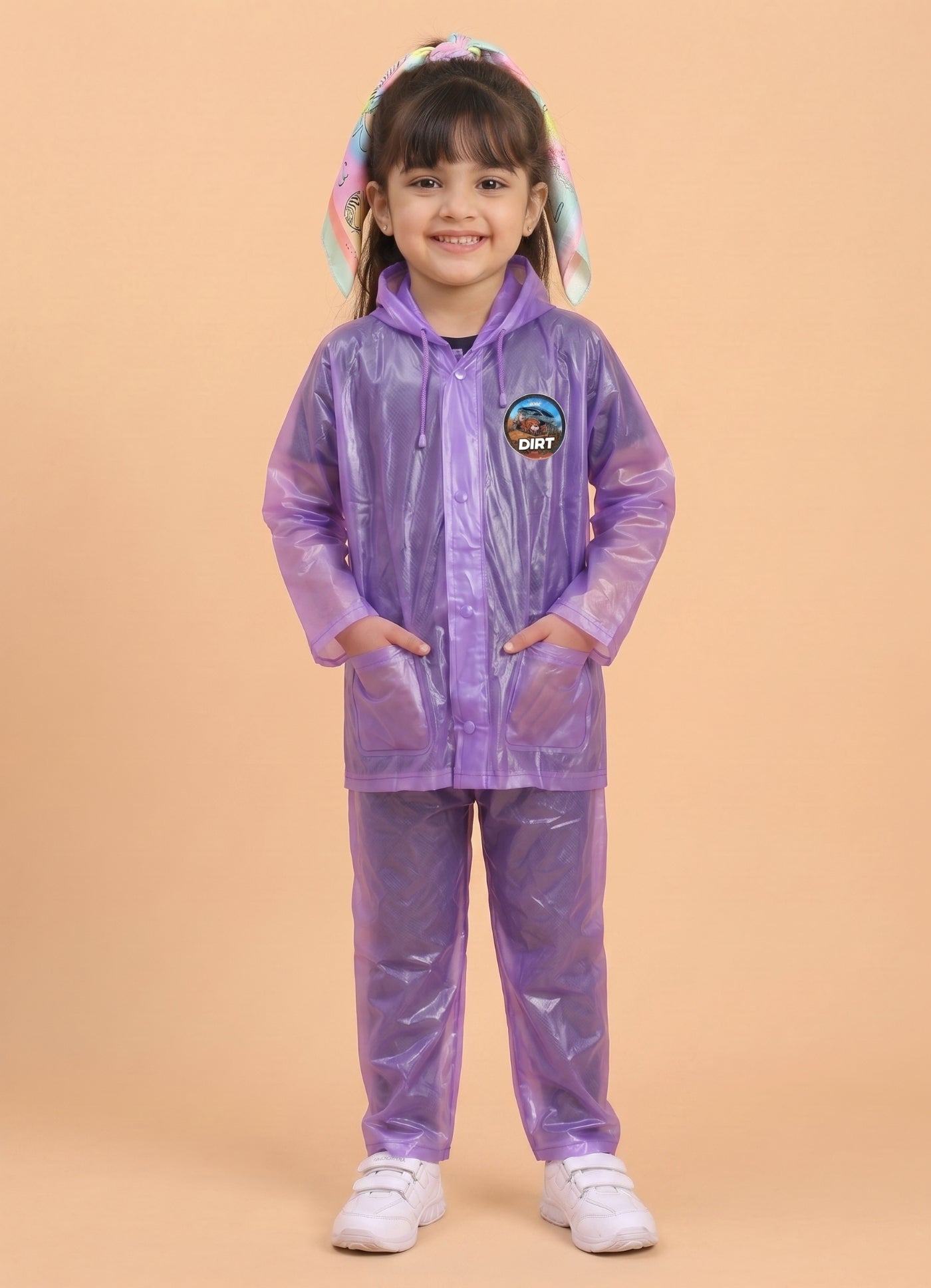 Mars Infiniti PVC Plastic Raincoat and Pant set for girls (Violet)
