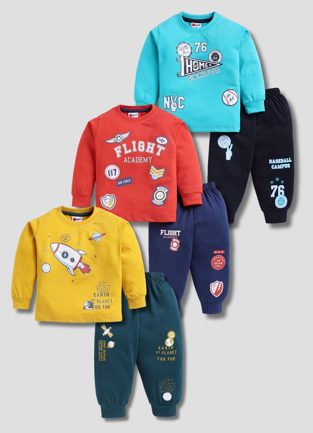 Mars Infiniti Boys Casual T-shirt Track Pants (Rust, Aqua Blue, Mustard Yellow)