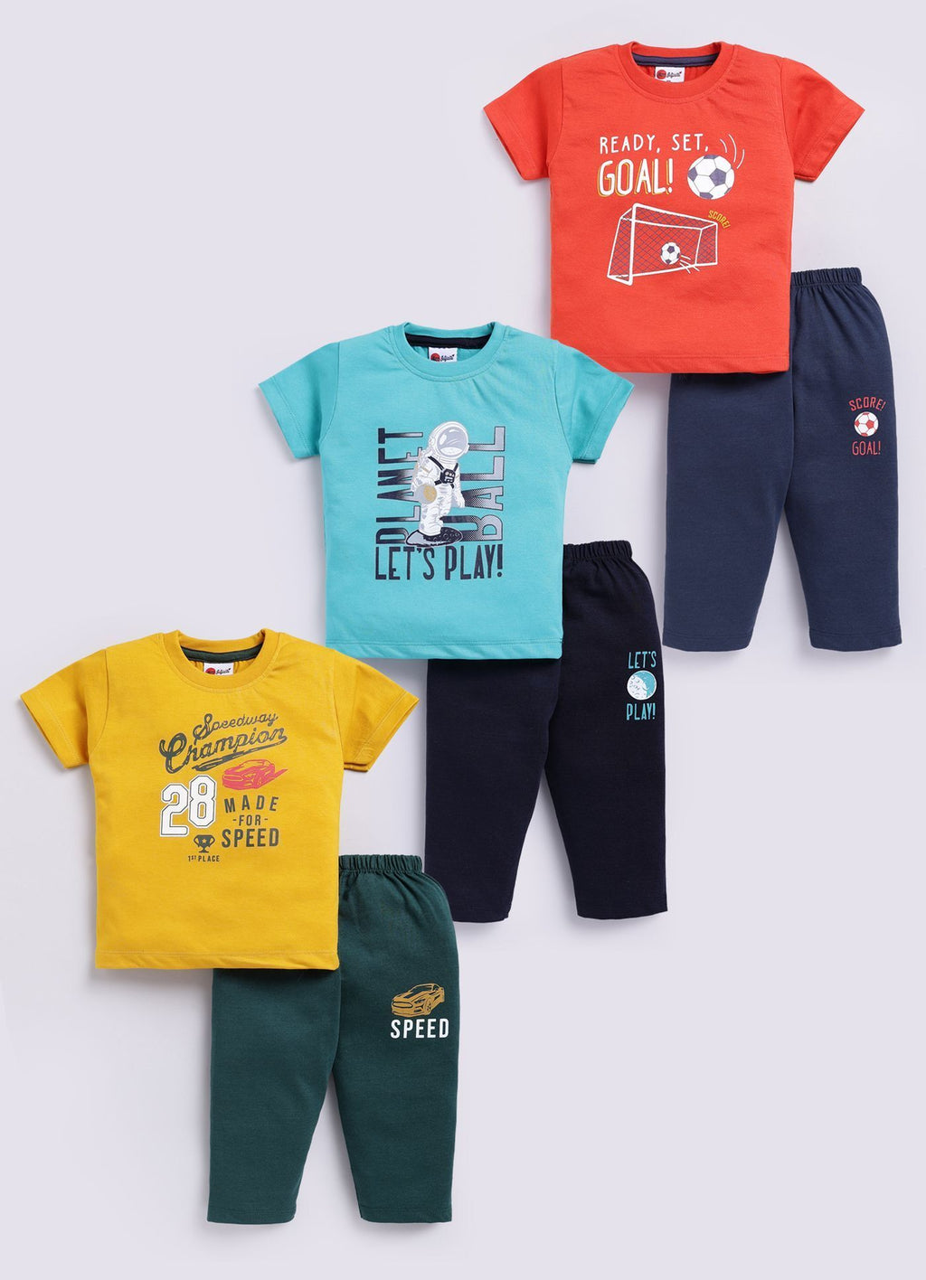 Mars Infiniti Boys Casual T-shirt Pant (Aqua Blue, Mustard Yellow, Rust Red)