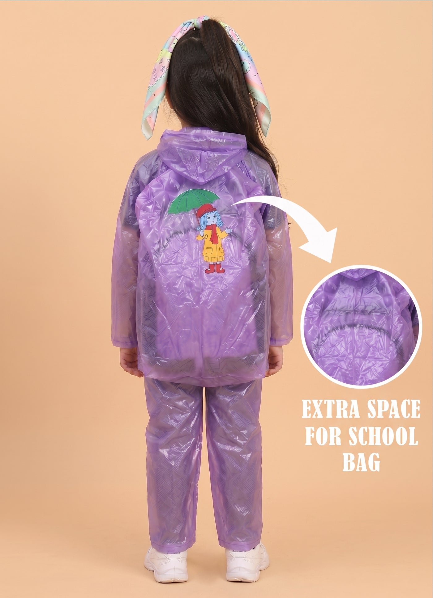 Mars Infiniti PVC Plastic Raincoat and Pant set for girls (Violet)