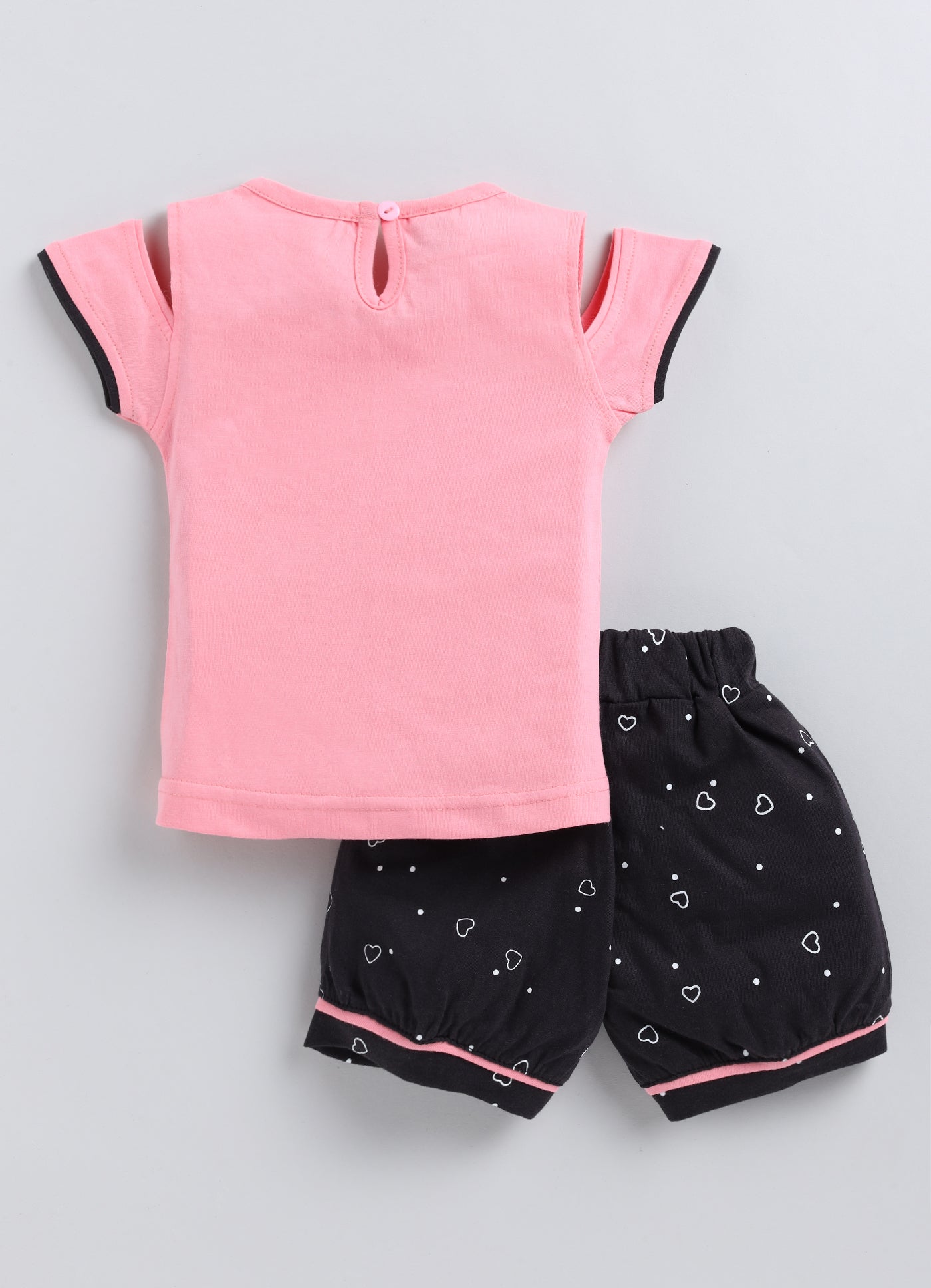 Mars Infiniti Baby Girls Casual Top Shorts (Baby Pink, Black)
